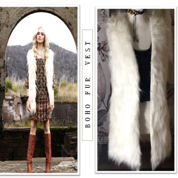 Lanshifei Jackets & Blazers - Faux White Fur Boho Long Vest Sz L NWT